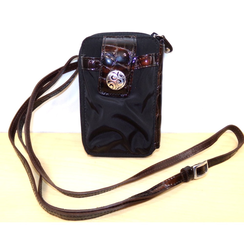 Brighton Small Crossbody Wallet Cell Phone Case Brown Black Card Holder - Picture 2 of 7